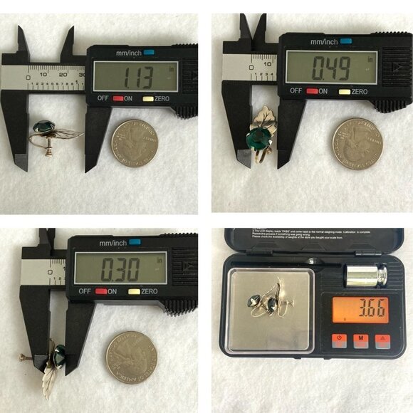 VTG Sterling Silver 925 Round Faceted Green Glass Leaf Screw Back Earrings - Picture 10 of 16